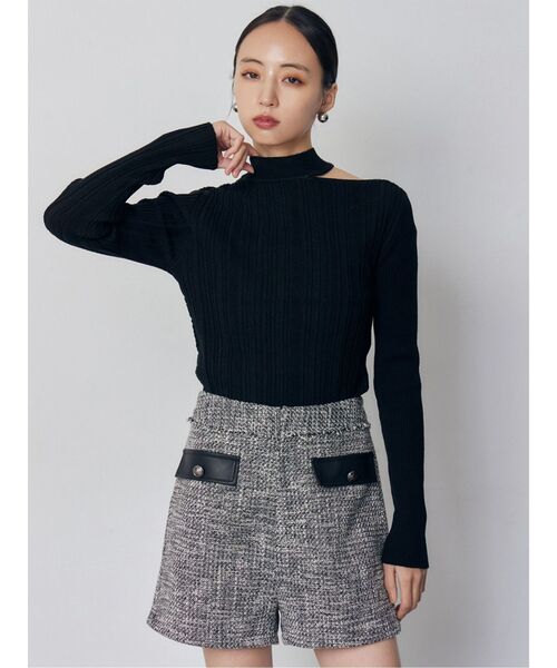 MURUA（ムルーア）の「チョーカーランダムリブニット（ニット/セーター・レディース・ブラック/ブルー/ホワイト・FREE）」の4枚目の写真