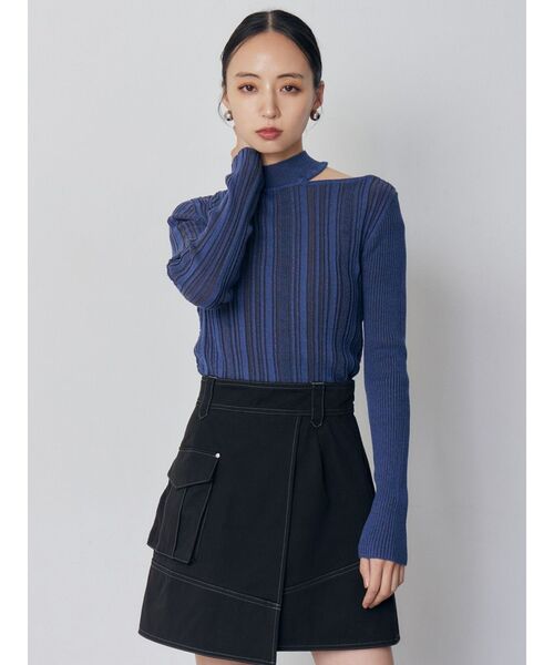 MURUA（ムルーア）の「チョーカーランダムリブニット（ニット/セーター・レディース・ブラック/ブルー/ホワイト・FREE）」の9枚目の写真