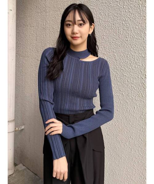 MURUA（ムルーア）の「チョーカーランダムリブニット（ニット/セーター・レディース・ブラック/ブルー/ホワイト・FREE）」の20枚目の写真