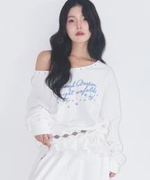 ILLIGO（イリゴ）の「One shoulder stud boat neck man to man white（スウェット）」