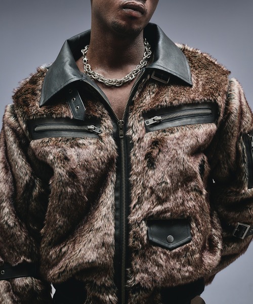 ANDER HUNK（アンダーハンク）の「Switch Design Faux Fur Flight Jacet / スイッチデザインフェイクファーフライトジャケット（ブルゾン・メンズ・ブラック・LARGE/SMALL/MEDIUM）」の14枚目の写真