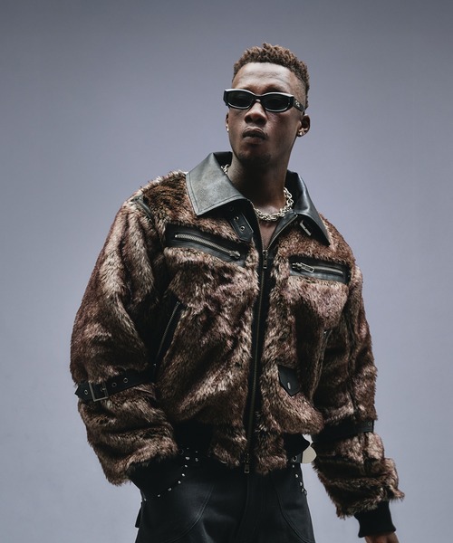 ANDER HUNK（アンダーハンク）の「Switch Design Faux Fur Flight Jacet / スイッチデザインフェイクファーフライトジャケット（ブルゾン・メンズ・ブラック・LARGE/SMALL/MEDIUM）」の12枚目の写真