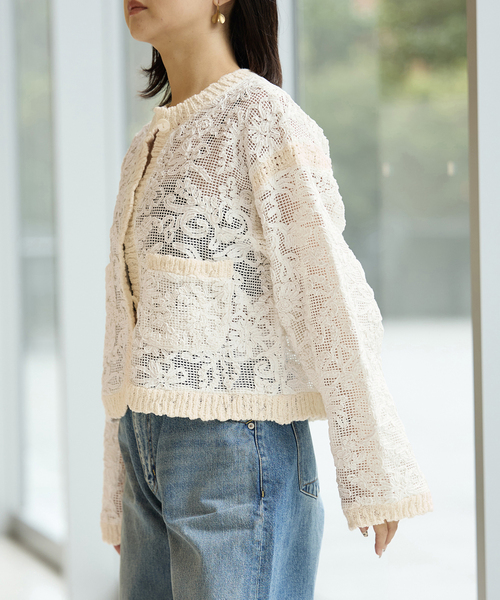 IENA LA BOUCLE（イエナラブークル）の「IENA LA BOUCLE レースコンビカーディガン（カーディガン/ボレロ・レディース・ホワイト×ホワイト・FREE）」の3枚目の写真