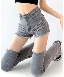 d.i.a.ダークグレー デニムショートパンツ レース付き d.i.a.