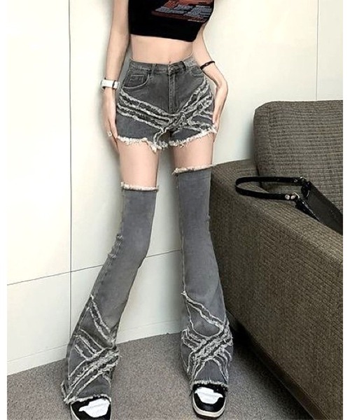 セール】レッグウォーマー付きクロスダメージデニムショートパンツ