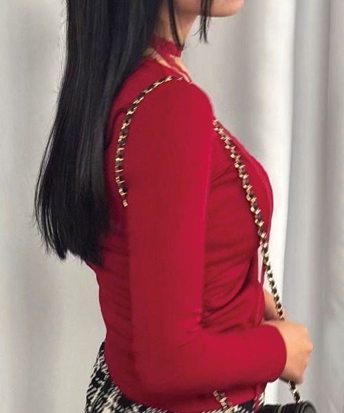 Lots of Love（ロッツオブラブ）の「リブレースタイ付トップス（Tシャツ/カットソー・レディース・ブラウン/オフホワイト/ブラック/レッド・M）」の16枚目の写真