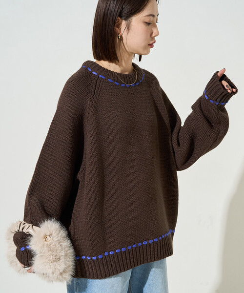 FREAK'S STORE(フリークスストア)の「限定展開 ハンドステッチ クルーネック プルオーバー(ニット/セーター・レディース・チャコール/ネイビー/ブラウン/ナチュラル・フリ-)」の3枚目の写真