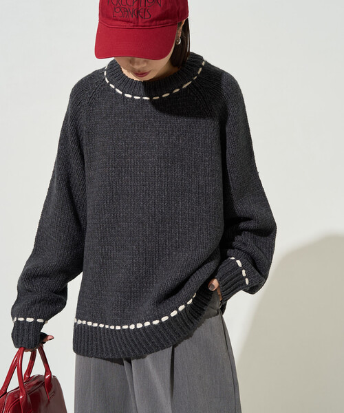 FREAK'S STORE(フリークスストア)の「限定展開 ハンドステッチ クルーネック プルオーバー(ニット/セーター・レディース・チャコール/ネイビー/ブラウン/ナチュラル・フリ-)」の2枚目の写真