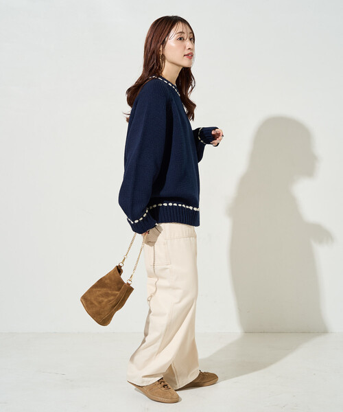 FREAK'S STORE(フリークスストア)の「限定展開 ハンドステッチ クルーネック プルオーバー(ニット/セーター・レディース・チャコール/ネイビー/ブラウン/ナチュラル・フリ-)」の9枚目の写真