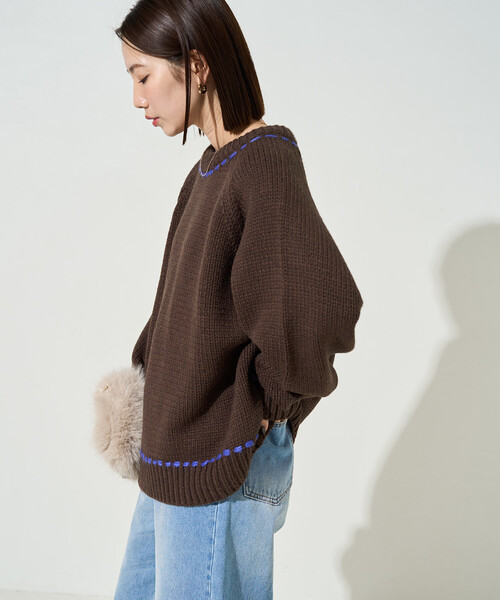 FREAK'S STORE(フリークスストア)の「限定展開 ハンドステッチ クルーネック プルオーバー(ニット/セーター・レディース・チャコール/ネイビー/ブラウン/ナチュラル・フリ-)」の15枚目の写真