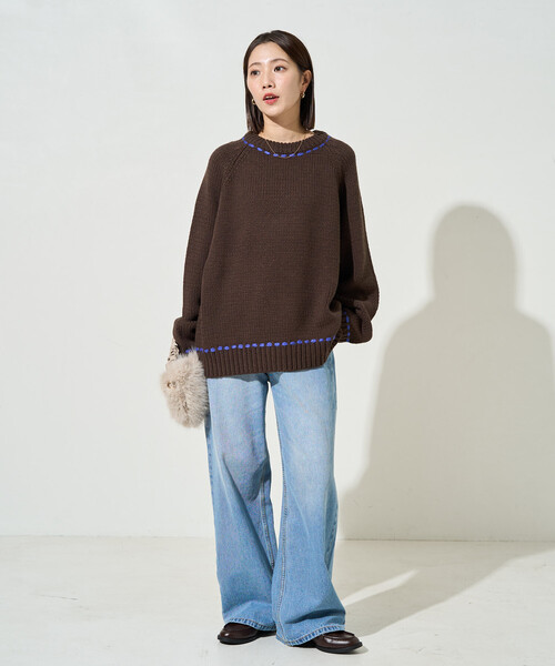 FREAK'S STORE(フリークスストア)の「限定展開 ハンドステッチ クルーネック プルオーバー(ニット/セーター・レディース・チャコール/ネイビー/ブラウン/ナチュラル・フリ-)」の16枚目の写真