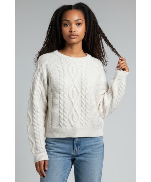 BORN SLIPPY(ボーンスリッピー)の「Soft Wool Cable Knit Sweater (Ivory)(ニット/セーター・レディース・その他・FREE)」の1枚目の写真