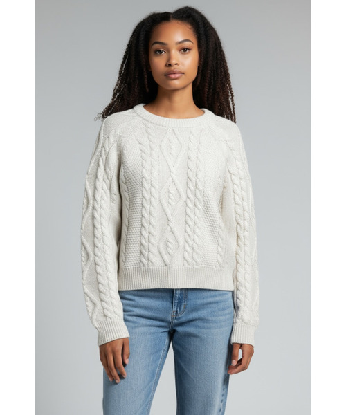 BORN SLIPPY(ボーンスリッピー)の「Soft Wool Cable Knit Sweater (Ivory)(ニット/セーター・レディース・その他・FREE)」の2枚目の写真