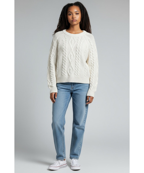 BORN SLIPPY(ボーンスリッピー)の「Soft Wool Cable Knit Sweater (Ivory)(ニット/セーター・レディース・その他・FREE)」の4枚目の写真