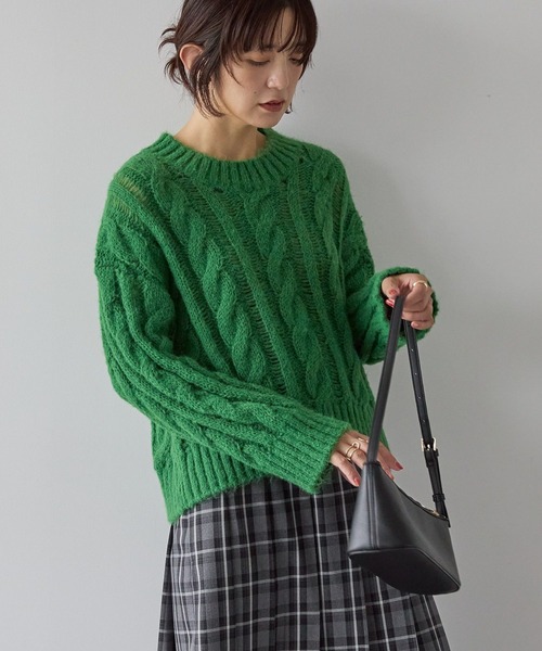 AMERICAN HOLIC(アメリカンホリック)の「透かしケーブルニットプルオーバー(ニット/セーター・レディース・ホワイト系その他2/チャコールグレー/グリーン・L/M)」の3枚目の写真
