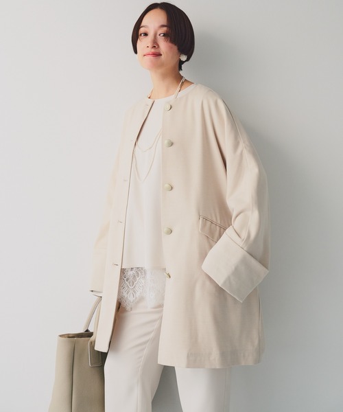 PUAL CE CIN（ピュアルセシン）の「ノーカラーコート（ノーカラーコート・レディース・ベージュ/ネイビー・FREE）」の2枚目の写真