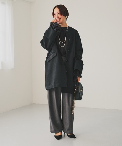 PUAL CE CIN（ピュアルセシン）の「ノーカラーコート（ノーカラーコート・レディース・ベージュ/ネイビー・FREE）」の22枚目の写真