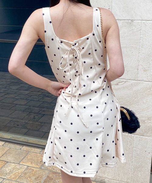 Mejoul(メジュール)の「【2026春夏新作】バックレースアップドットミニワンピース(ワンピース・レディース・ホワイト・M/L)」の9枚目の写真