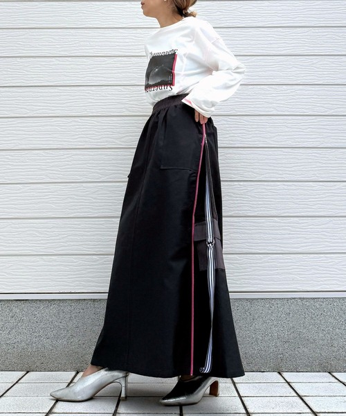 Q（キュー）の「切替サイドZIPラインスカート（スカート・レディース・チャコールグレー/オリーブ・MEDIUM）」の19枚目の写真