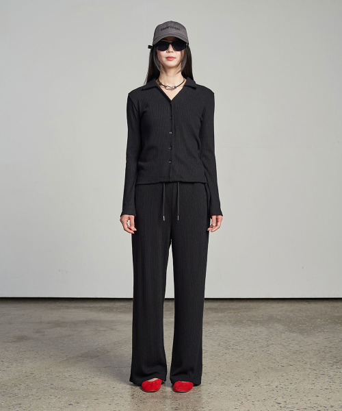320SHOWROOM(320ショールーム)の「Ribbed Banding Wide-Leg Pants Black(スウェットパンツ・レディース・その他・FREE)」の3枚目の写真