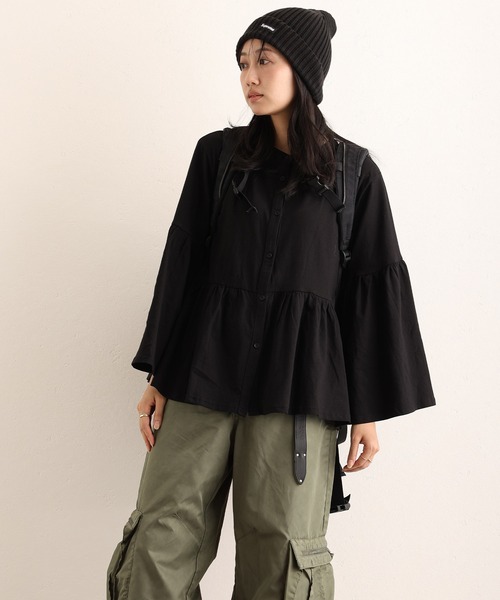 ElegChic(エレグシック)の「ペプラム ギャザーブラウス風カットソー(Tシャツ/カットソー・レディース・ブラック/グレー・4L/XL/M)」の4枚目の写真