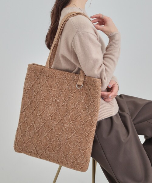 SHOO・LA・RUE（シューラルー）の「ラメ格子柄スクエアトートバッグ（トートバッグ・レディース・グレー/ブラウン系その他/ライトベージュ・00）」の3枚目の写真