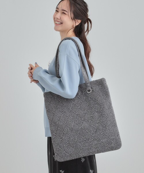 SHOO・LA・RUE（シューラルー）の「ラメ格子柄スクエアトートバッグ（トートバッグ・レディース・グレー/ブラウン系その他/ライトベージュ・00）」の4枚目の写真