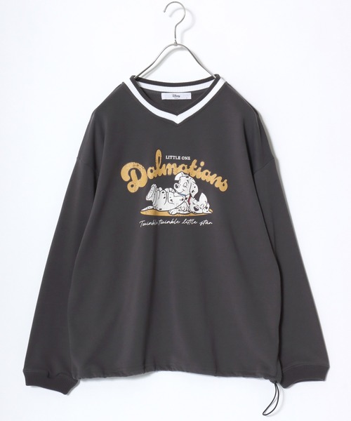 Disney(ディズニー)の「Disney(ディズニー)キャラクターカレッジロゴプリント Vネックスウェットトレーナー/ミッキーマウス/101匹わんちゃん/ドローコード付(スウェット・レディース・モカ/スミクロ/ネイビー/オレンジ系その他・M/L)」の5枚目の写真