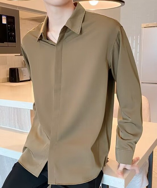 SBG（エスビー）の「SBG  ドレープ レギュラーカラーシャツ（シャツ/ブラウス・メンズ・ホワイト/ライトグリーン/ブラウン/ブラック・LARGE/MEDIUM）」の3枚目の写真