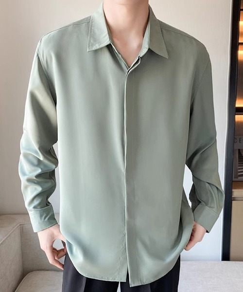 SBG（エスビー）の「SBG  ドレープ レギュラーカラーシャツ（シャツ/ブラウス・メンズ・ホワイト/ライトグリーン/ブラウン/ブラック・LARGE/MEDIUM）」の4枚目の写真