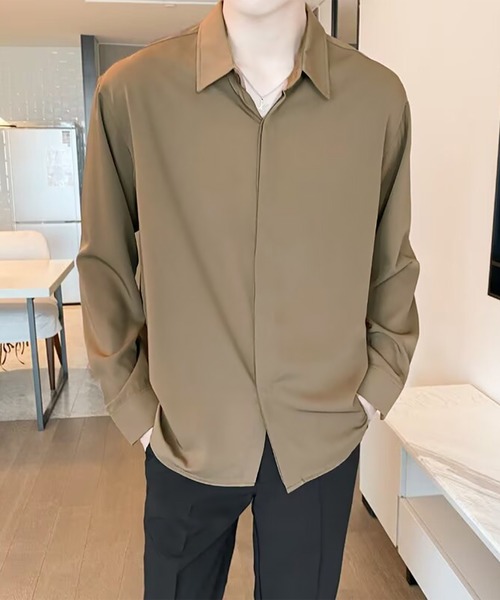 SBG（エスビー）の「SBG  ドレープ レギュラーカラーシャツ（シャツ/ブラウス・メンズ・ホワイト/ライトグリーン/ブラウン/ブラック・LARGE/MEDIUM）」の16枚目の写真