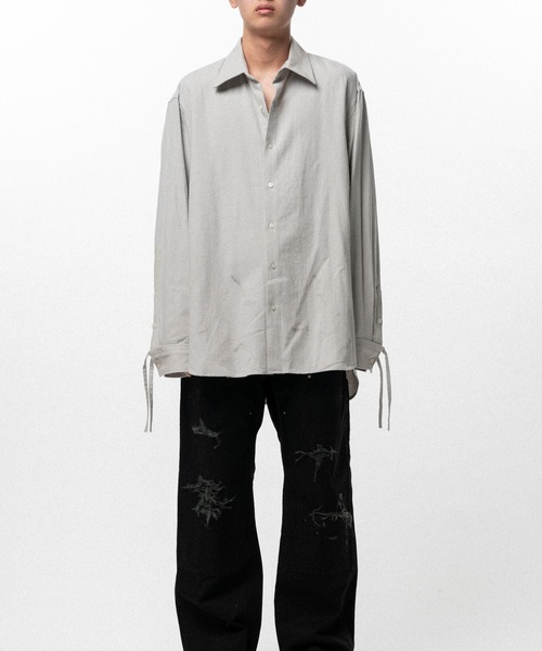 KAMIYA（カミヤ）の「Ash Fade Drawstring Cuff Shirt（シャツ/ブラウス・メンズ・ブラック/アイボリー・S）」の11枚目の写真