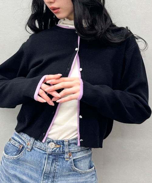 SpRay(スプレイ)の「配色ニットカーディガン(カーディガン/ボレロ・レディース・ベージュ/ブラック/グレー/アイボリー・FREE)」の3枚目の写真