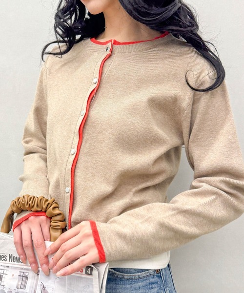 SpRay(スプレイ)の「配色ニットカーディガン(カーディガン/ボレロ・レディース・ベージュ/ブラック/グレー/アイボリー・FREE)」の11枚目の写真