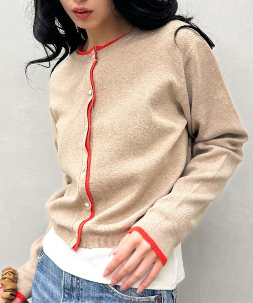 SpRay(スプレイ)の「配色ニットカーディガン(カーディガン/ボレロ・レディース・ベージュ/ブラック/グレー/アイボリー・FREE)」の10枚目の写真