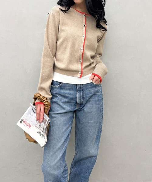 SpRay(スプレイ)の「配色ニットカーディガン(カーディガン/ボレロ・レディース・ベージュ/ブラック/グレー/アイボリー・FREE)」の8枚目の写真