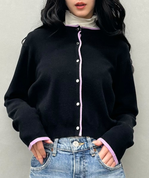 SpRay(スプレイ)の「配色ニットカーディガン(カーディガン/ボレロ・レディース・ベージュ/ブラック/グレー/アイボリー・FREE)」の18枚目の写真