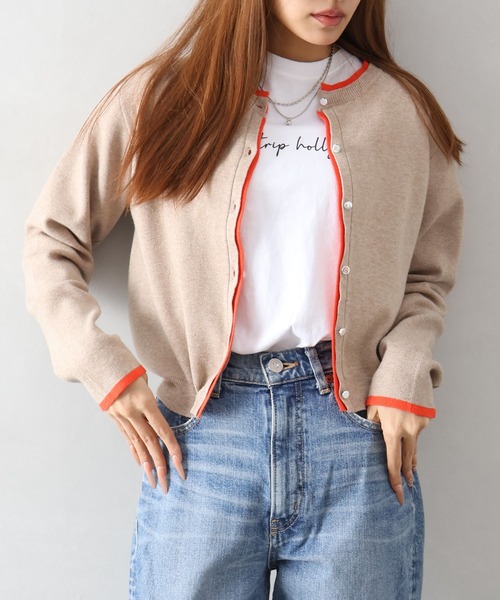 SpRay(スプレイ)の「配色ニットカーディガン(カーディガン/ボレロ・レディース・ベージュ/ブラック/グレー/アイボリー・FREE)」の6枚目の写真