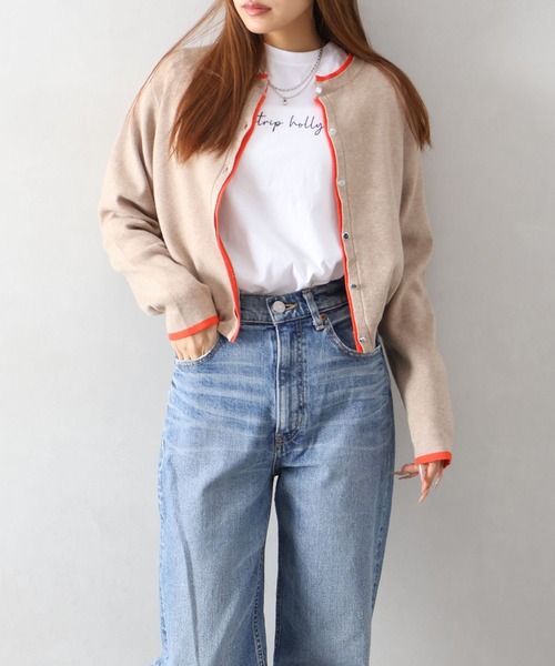 SpRay(スプレイ)の「配色ニットカーディガン(カーディガン/ボレロ・レディース・ベージュ/ブラック/グレー/アイボリー・FREE)」の5枚目の写真