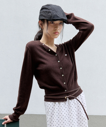 WOOL BLENDED V NECK CARDIGAN BROWN