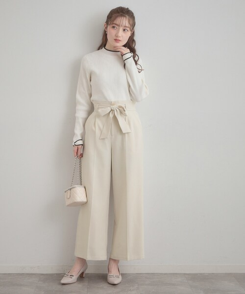 couture brooch(クチュールブローチ)の「【洗える・通勤】ウエストリボン サスペンダー付きワイドパンツ(その他パンツ・レディース・ベージュ/ネイビー/アイボリー・40/38/42/36)」の12枚目の写真