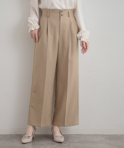couture brooch(クチュールブローチ)の「【洗える・通勤】ウエストリボン サスペンダー付きワイドパンツ(その他パンツ・レディース・ベージュ/ネイビー/アイボリー・40/38/42/36)」の18枚目の写真