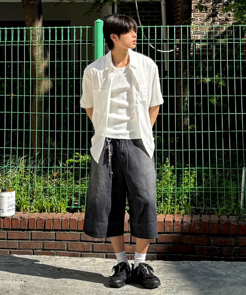 MAKEITTO(メイキット)の「切り替えラインデニムバミューダパンツ_ブラック(その他パンツ・メンズ・その他・S/L/M/XL)」の5枚目の写真