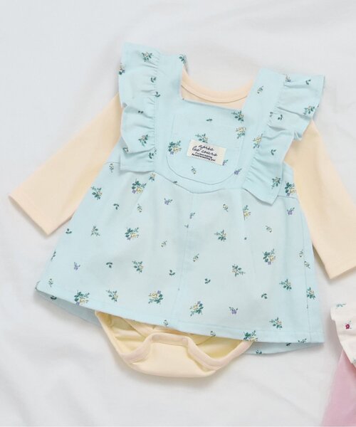 apres les cours(アプレレクール)の「小花柄肩フリルジャンスカ+ボディースーツセット(その他ベビーウェア・キッズ・アイボリー/ミント・80/70)」の2枚目の写真