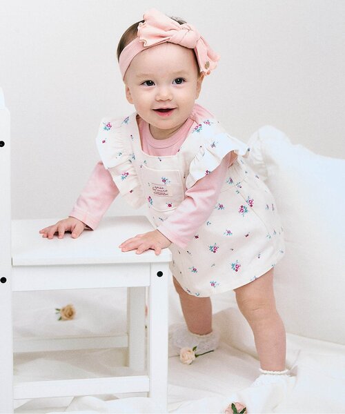 apres les cours(アプレレクール)の「小花柄肩フリルジャンスカ+ボディースーツセット(その他ベビーウェア・キッズ・アイボリー/ミント・80/70)」の4枚目の写真