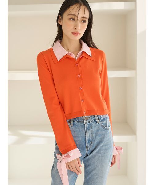 SNIDEL（スナイデル）の「シャツドッキングヘムボリュームニットプルオーバー（ニット/セーター・レディース・その他/アイボリー/ネイビー/オレンジ・F）」の3枚目の写真