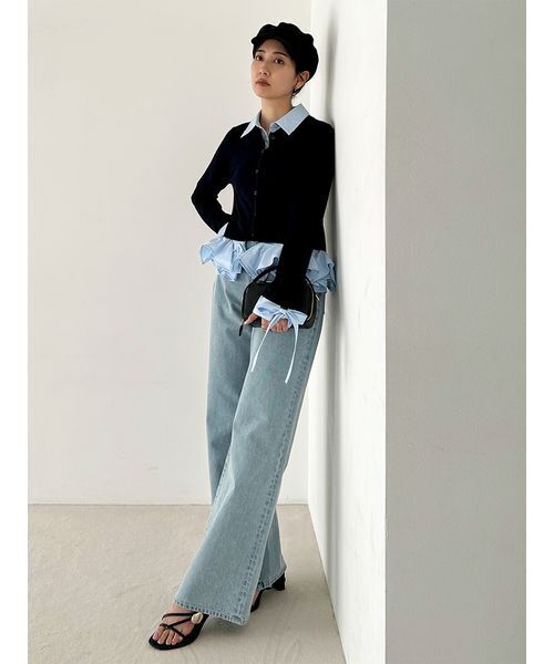 SNIDEL（スナイデル）の「シャツドッキングヘムボリュームニットプルオーバー（ニット/セーター・レディース・その他/アイボリー/ネイビー/オレンジ・F）」の9枚目の写真