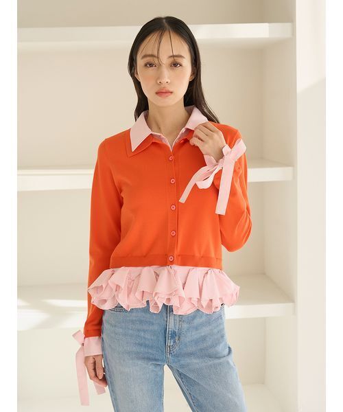 SNIDEL（スナイデル）の「シャツドッキングヘムボリュームニットプルオーバー（ニット/セーター・レディース・その他/アイボリー/ネイビー/オレンジ・F）」の14枚目の写真