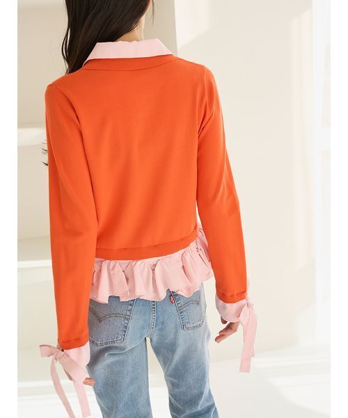 SNIDEL（スナイデル）の「シャツドッキングヘムボリュームニットプルオーバー（ニット/セーター・レディース・その他/アイボリー/ネイビー/オレンジ・F）」の15枚目の写真