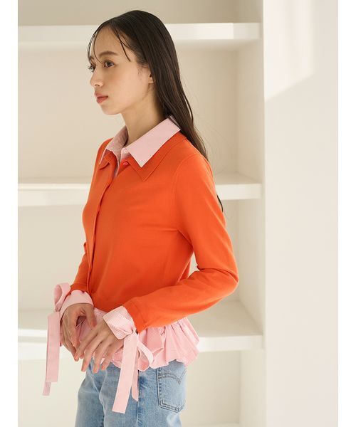 SNIDEL（スナイデル）の「シャツドッキングヘムボリュームニットプルオーバー（ニット/セーター・レディース・その他/アイボリー/ネイビー/オレンジ・F）」の16枚目の写真